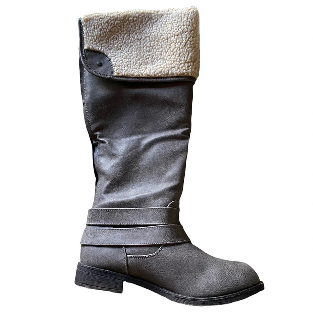 Grey Riding Boots Knee High Over Knee Cornelia Neutral Gray Taupe Womens Size 9